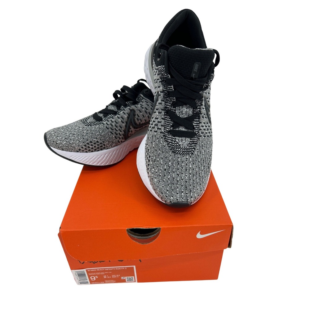 Nike React Infinity Run Flyknit 3 Womens Black Grey Running Shoes DD3024-006 9.5
